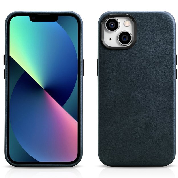 iCarer Oil Wax Premium Leather Case iPhone 14 Magnetic Leather Case with MagSafe Dark Blue (WMI14220701-BU) 6