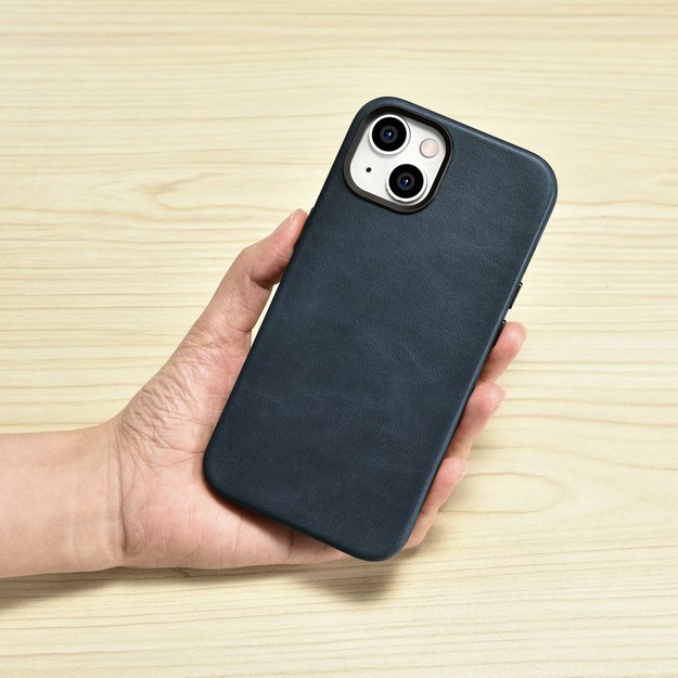 iCarer Oil Wax Premium Leather Case iPhone 14 Magnetic Leather Case with MagSafe Dark Blue (WMI14220701-BU) 3