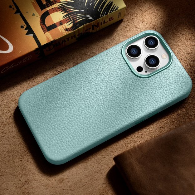 iCarer Litchi Premium Leather Case iPhone 14 Pro Magnetic Leather Case with MagSafe Green (WMI14220710-GN) 13