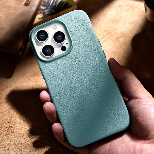 iCarer Litchi Premium Leather Case iPhone 14 Pro Magnetic Leather Case with MagSafe Green (WMI14220710-GN) 14