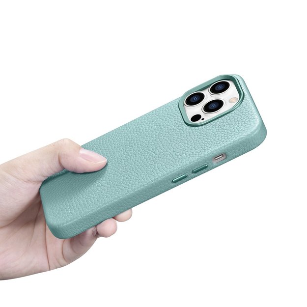 iCarer Litchi Premium Leather Case iPhone 14 Pro Magnetic Leather Case with MagSafe Green (WMI14220710-GN) 18