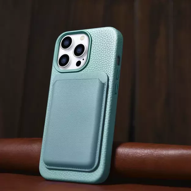 iCarer Litchi Premium Leather Case iPhone 14 Pro Magnetic Leather Case with MagSafe Green (WMI14220710-GN) 37