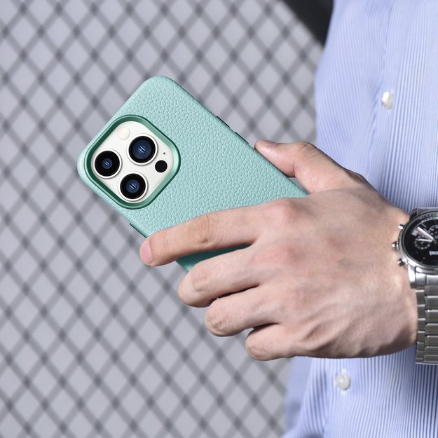 iCarer Litchi Premium Leather Case iPhone 14 Pro Magnetic Leather Case with MagSafe Green (WMI14220710-GN) 17