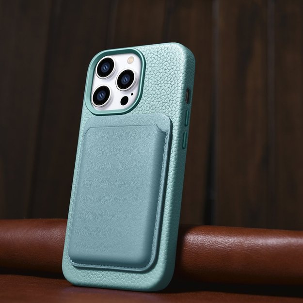 iCarer Litchi Premium Leather Case iPhone 14 Pro Magnetic Leather Case with MagSafe Green (WMI14220710-GN) 12