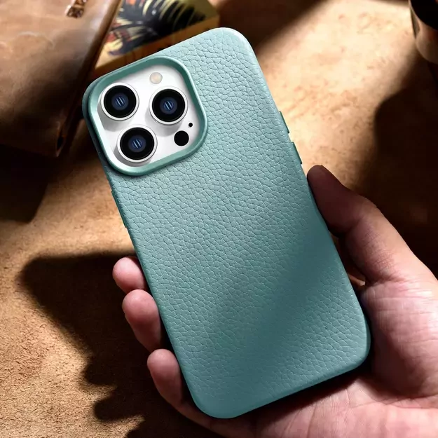 iCarer Litchi Premium Leather Case iPhone 14 Pro Magnetic Leather Case with MagSafe Green (WMI14220710-GN) 39