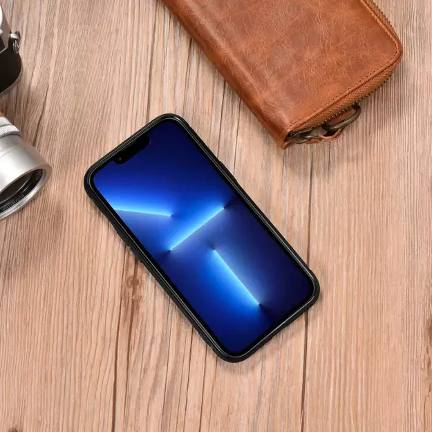iCarer Leather Oil Wax case covered with natural leather for iPhone 14 blue (WMI14220717-BU) 5