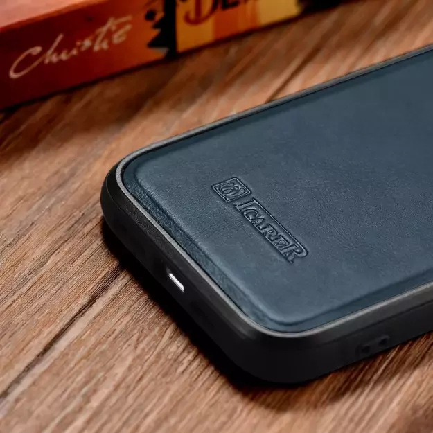 iCarer Leather Oil Wax case covered with natural leather for iPhone 14 blue (WMI14220717-BU) 9