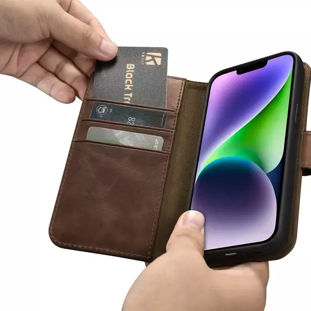 iCarer Oil Wax Wallet Case 2in1 Case iPhone 14 Leather Flip Cover Anti-RFID Brown (WMI14220721-BN) 25