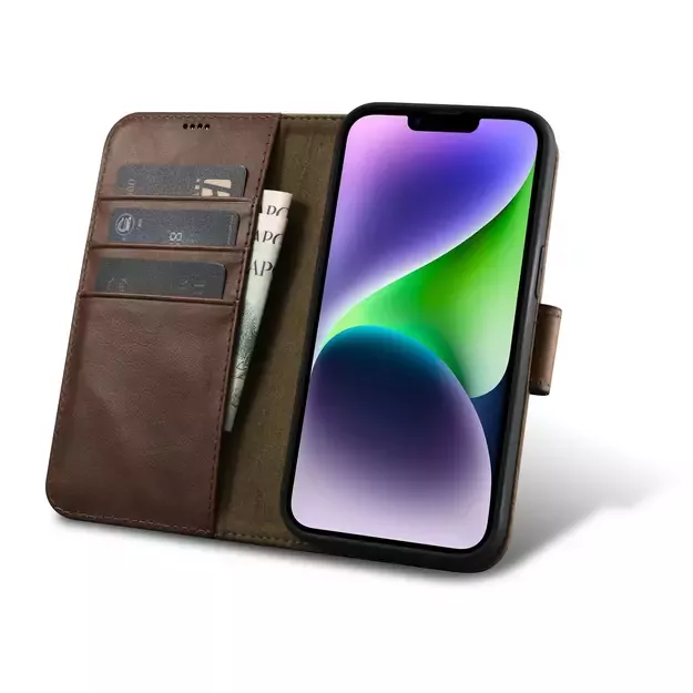 iCarer Oil Wax Wallet Case 2in1 Case iPhone 14 Leather Flip Cover Anti-RFID Brown (WMI14220721-BN) 14
