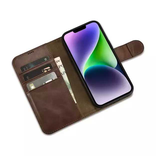 iCarer Oil Wax Wallet Case 2in1 Case iPhone 14 Leather Flip Cover Anti-RFID Brown (WMI14220721-BN) 20