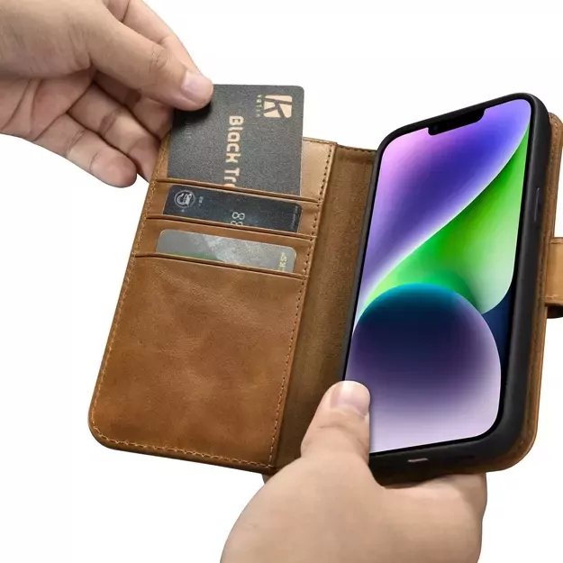 iCarer Oil Wax Wallet Case 2in1 Cover iPhone 14 Plus Anti-RFID Leather Flip Case Brown (WMI14220723-TN) 19