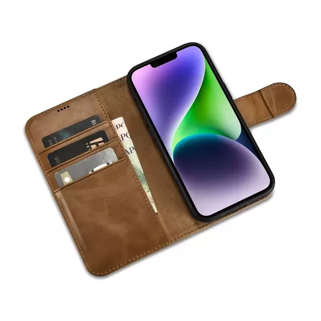 iCarer Oil Wax Wallet Case 2in1 Cover iPhone 14 Plus Anti-RFID Leather Flip Case Brown (WMI14220723-TN) 15