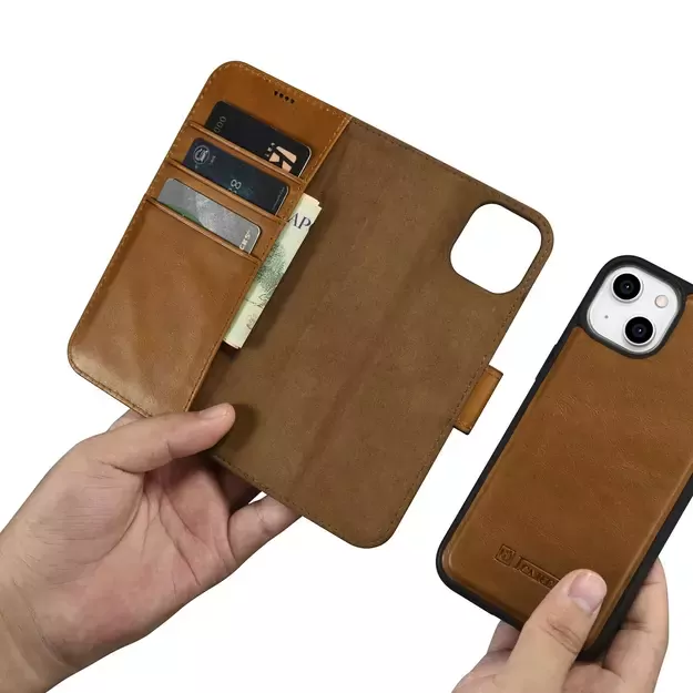 iCarer Oil Wax Wallet Case 2in1 Cover iPhone 14 Plus Anti-RFID Leather Flip Case Brown (WMI14220723-TN) 18
