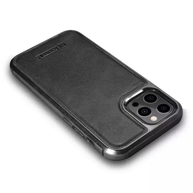 iCarer Leather Oil Wax case covered with natural leather for iPhone 12 Pro Max black (ALI1206-BK) 3