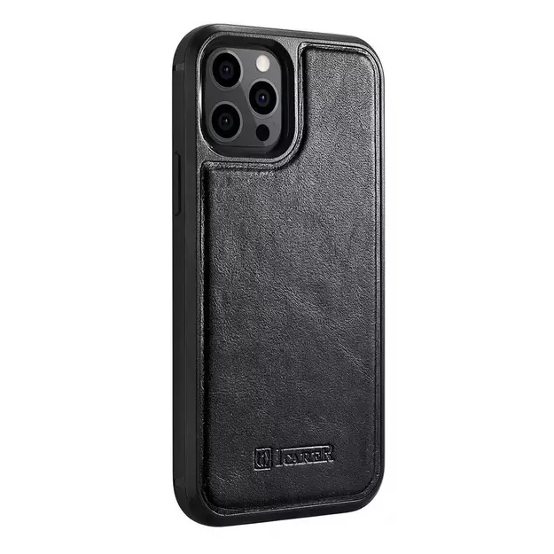 iCarer Leather Oil Wax case covered with natural leather for iPhone 12 Pro Max black (ALI1206-BK) 1