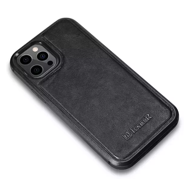 iCarer Leather Oil Wax case covered with natural leather for iPhone 12 Pro Max black (ALI1206-BK) 2
