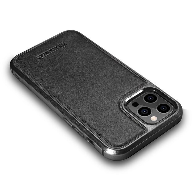 iCarer Leather Oil Wax case covered with natural leather for iPhone 12 Pro Max black (ALI1206-BK) 14