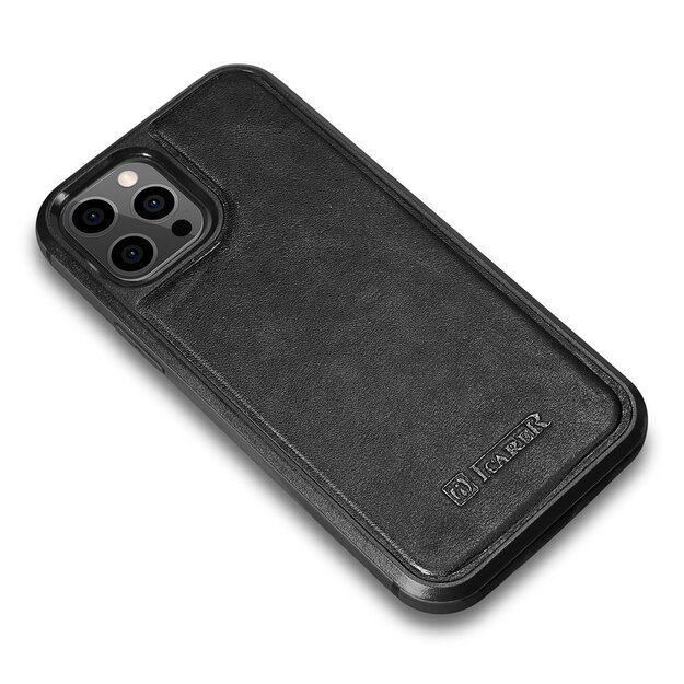 iCarer Leather Oil Wax case covered with natural leather for iPhone 12 Pro Max black (ALI1206-BK) 13
