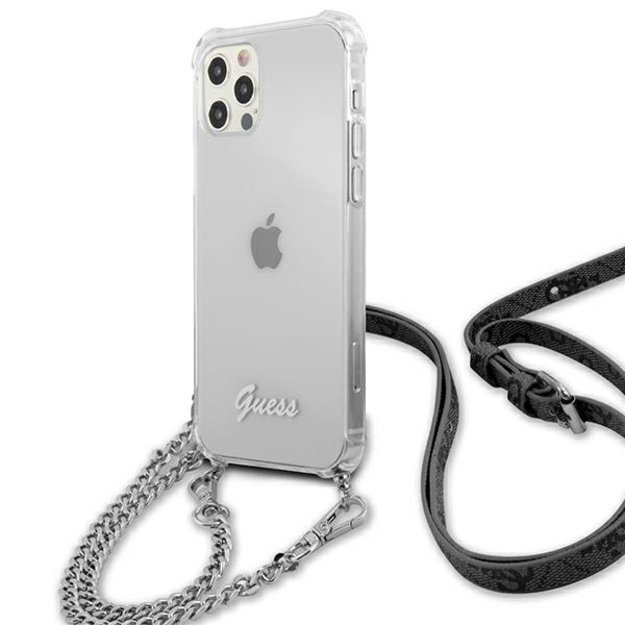 Guess GUHCP12MKC4GSSI iPhone 12/12 Pro 6.1&quot  Transparent hardcase 4G Silver Chain 8