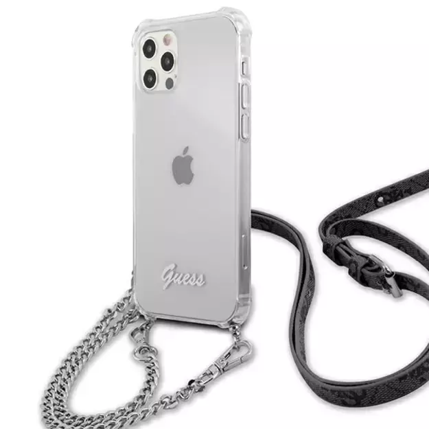 Guess GUHCP12MKC4GSSI iPhone 12/12 Pro 6.1&quot  Transparent hardcase 4G Silver Chain 1