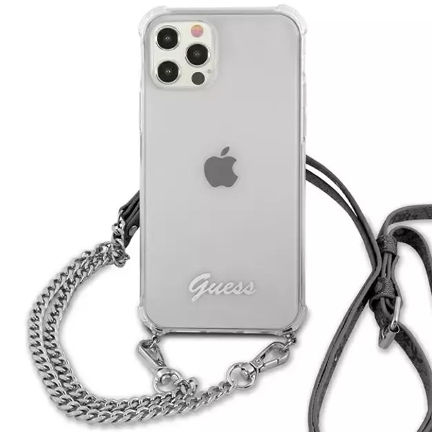 Guess GUHCP12MKC4GSSI iPhone 12/12 Pro 6.1&quot  Transparent hardcase 4G Silver Chain 2