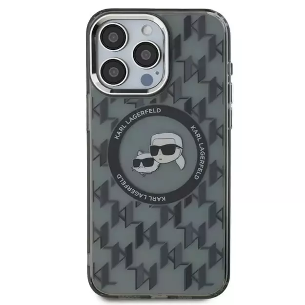 Karl Lagerfeld IML Monogram Karl &amp  Choupette Head MagSafe Case for iPhone 15 Pro Max - Black 2
