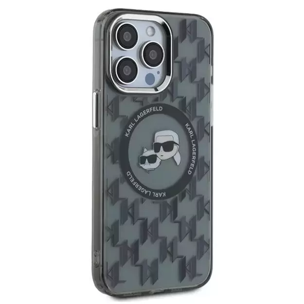 Karl Lagerfeld IML Monogram Karl &amp  Choupette Head MagSafe Case for iPhone 15 Pro Max - Black 3