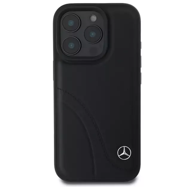 Mercedes MB Curved Stitches Leather iPhone 16 Pro Max Case - Black 2