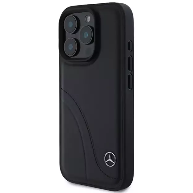 Mercedes MB Curved Stitches Leather iPhone 16 Pro Max Case - Black 1