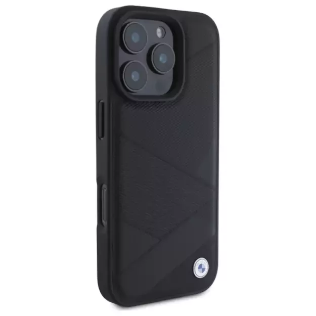 BMW Sign Leather Crossing Lines Pattern iPhone 16 Pro Max Case - Black 10