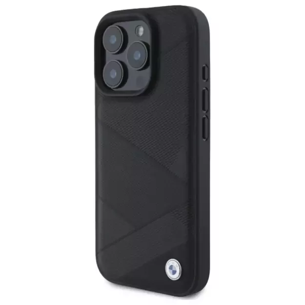 BMW Sign Leather Crossing Lines Pattern iPhone 16 Pro Max Case - Black 8