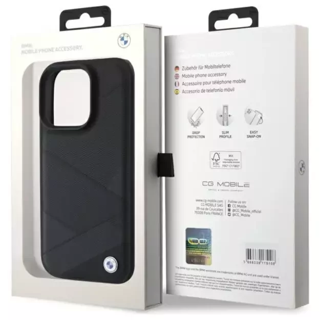 BMW Sign Leather Crossing Lines Pattern iPhone 16 Pro Max Case - Black 14