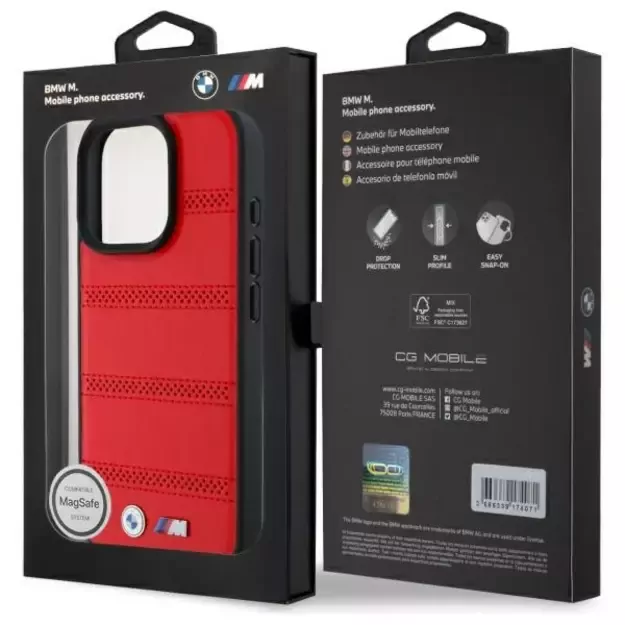 BMW M Perforated And Stitched Line MagSafe case for iPhone 16 Pro Max - red 12