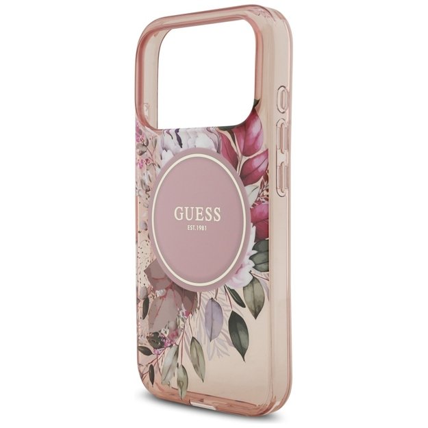 Guess IML Flowers Pearl Strap MagSafe Case for iPhone 17 Pro - Pink 5