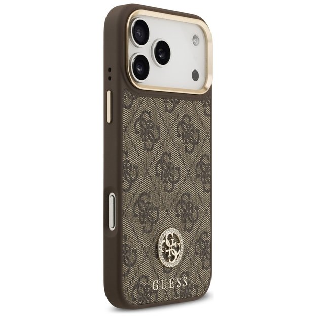 Guess 4G Strass Logo &amp  Big Strap Metal Buttons MagSafe Case for iPhone 17 Pro Max - Brown 3