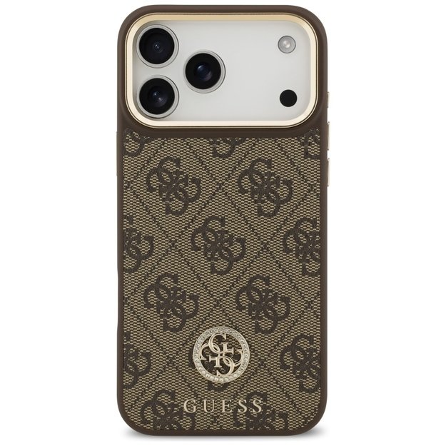 Guess 4G Strass Logo &amp  Big Strap Metal Buttons MagSafe Case for iPhone 17 Pro Max - Brown 2