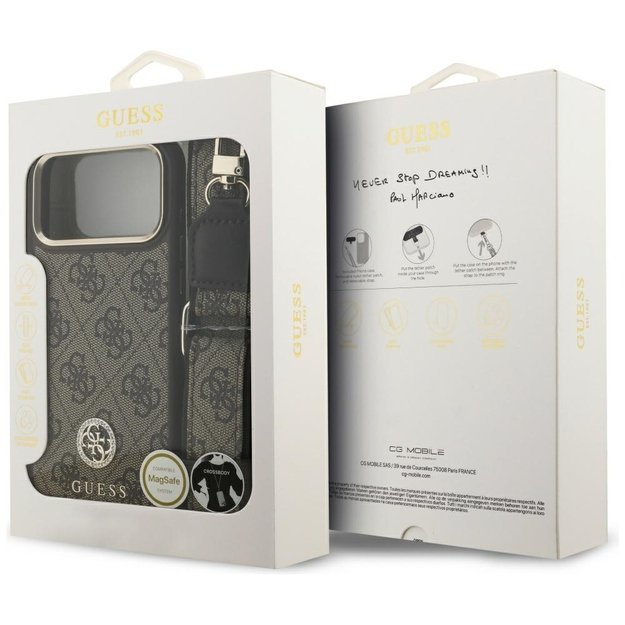 Guess 4G Strass Logo &amp  Big Strap Metal Buttons MagSafe Case for iPhone 17 Pro Max - Brown 8