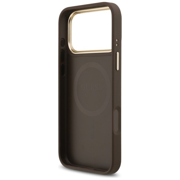 Guess 4G Strass Logo &amp  Big Strap Metal Buttons MagSafe Case for iPhone 17 Pro Max - Brown 6