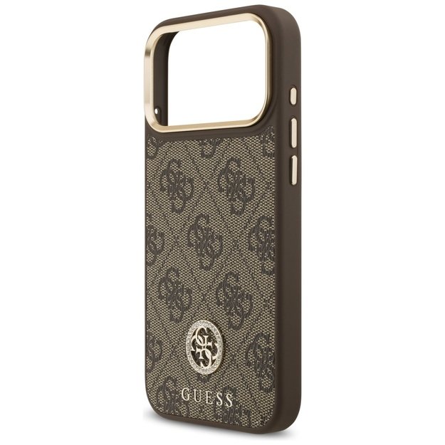 Guess 4G Strass Logo &amp  Big Strap Metal Buttons MagSafe Case for iPhone 17 Pro Max - Brown 5