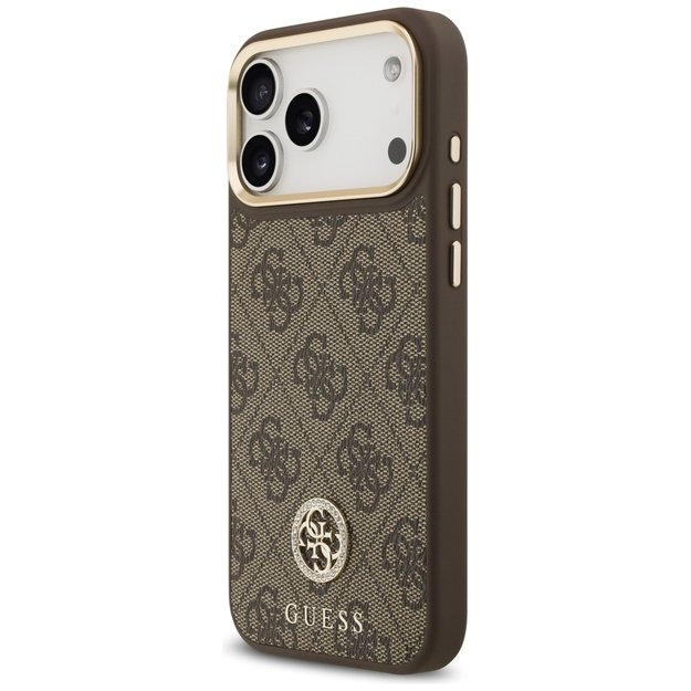 Guess 4G Strass Logo &amp  Big Strap Metal Buttons MagSafe Case for iPhone 17 Pro Max - Brown 1