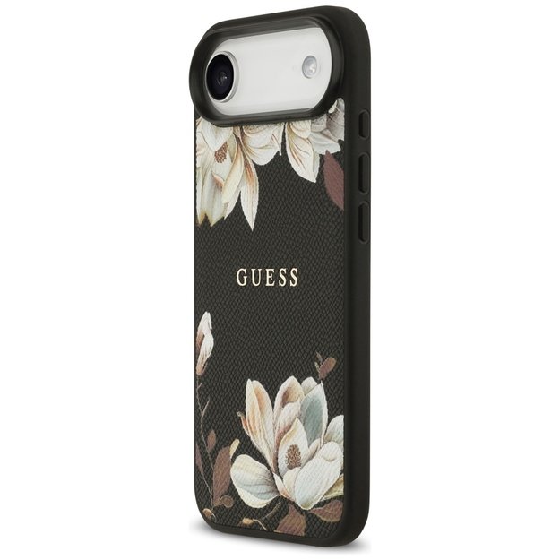 Guess Grained Flowers Classic Logo MagSafe case for iPhone Air - black 1