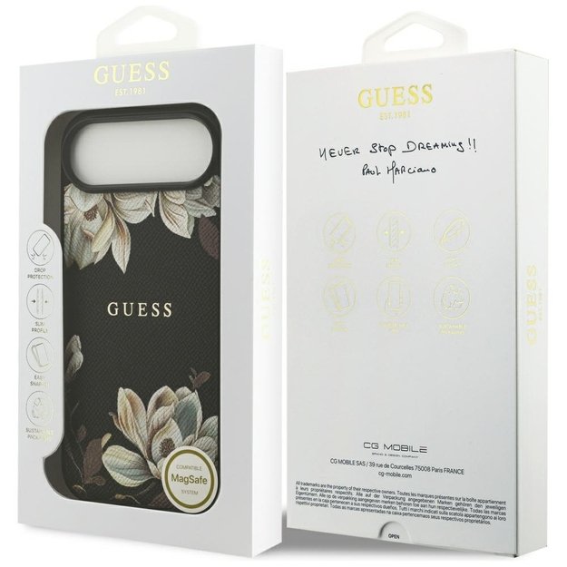 Guess Grained Flowers Classic Logo MagSafe case for iPhone Air - black 7