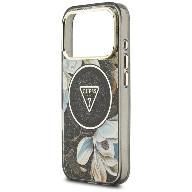 Guess IML Glitter Flowers Triangle MagSafe case for iPhone 17 Pro - black 5