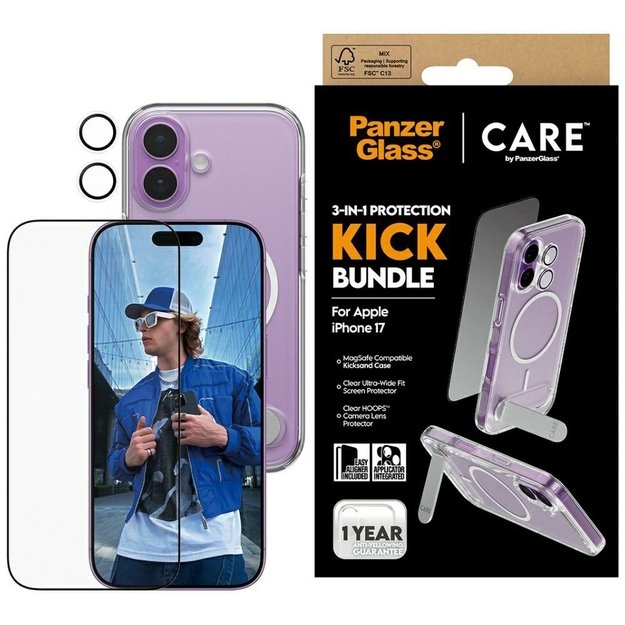 CARE by PanzerGlass Feature Kick 3in1 Case + Glass + Lens for iPhone 17