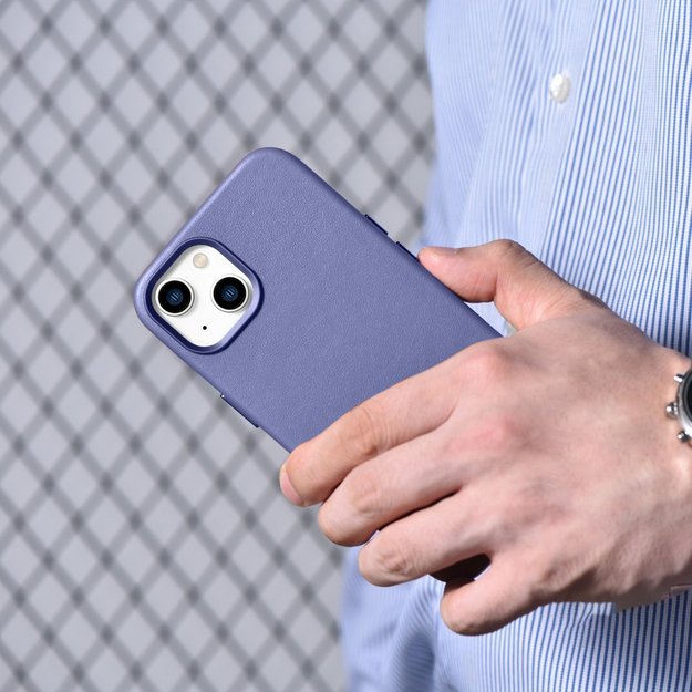 iCarer Case Leather Cover Genuine Leather iPhone 14 Plus Light Purple (MagSafe Compatible) 26