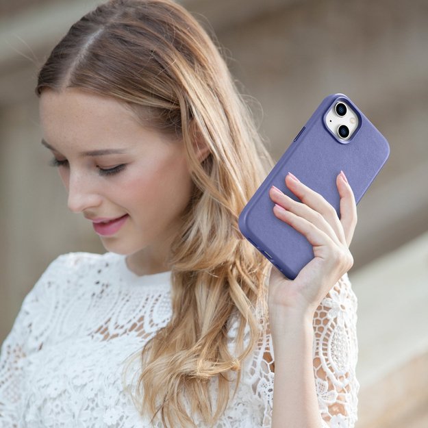 iCarer Case Leather Cover Genuine Leather iPhone 14 Plus Light Purple (MagSafe Compatible) 27