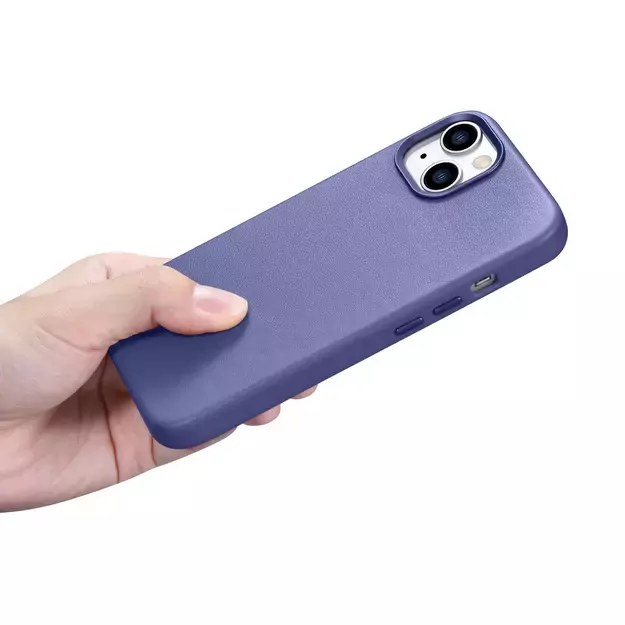 iCarer Case Leather Cover Genuine Leather iPhone 14 Plus Light Purple (MagSafe Compatible) 12