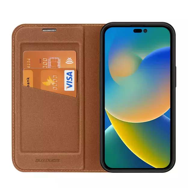 Dux Ducis Skin X2 case for iPhone 14 Pro Max case with magnetic flap brown 15