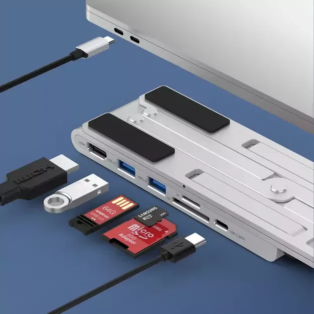 Choetech stand multifunctional station for laptop PD / USB-C HDMI (4K / 30Hz) / 2xUSB-A / 1xUSB-C / 1xSD / 1xTF black (HUB-M43) 6