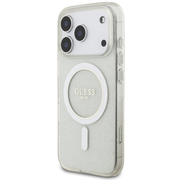 Guess IML Glitter Pearl Strap MagSafe Case for iPhone 17 Pro - Transparent 2